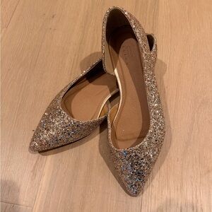 ASOS Glitter Pointed Toe Flats in Metallic Gold